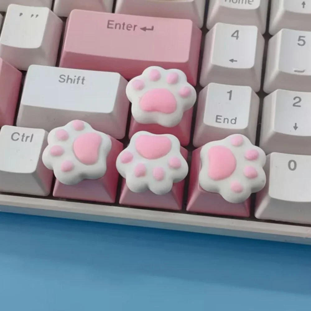 Cute Pink and White Kittypaw Artisan Keycap for OEM Mechanical Keyboard
